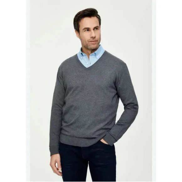 Brooks 100% Merino Wool Sweater Gray Long Sleeve V-Neck Pullover Size XL - Picture 3 of 9